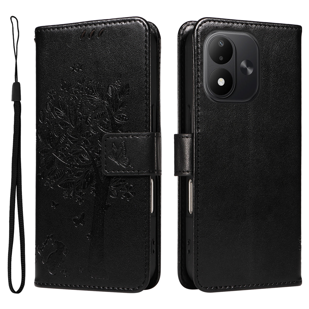 Xiaomi Redmi Note 17 4G (Global) / Xiaomi Redmi Note 17 (Indien/Kina) 5G / Xiaomi Redmi Note 17 5G (Global) mobilskal med stativ Läderplånbok med kattträdmönster