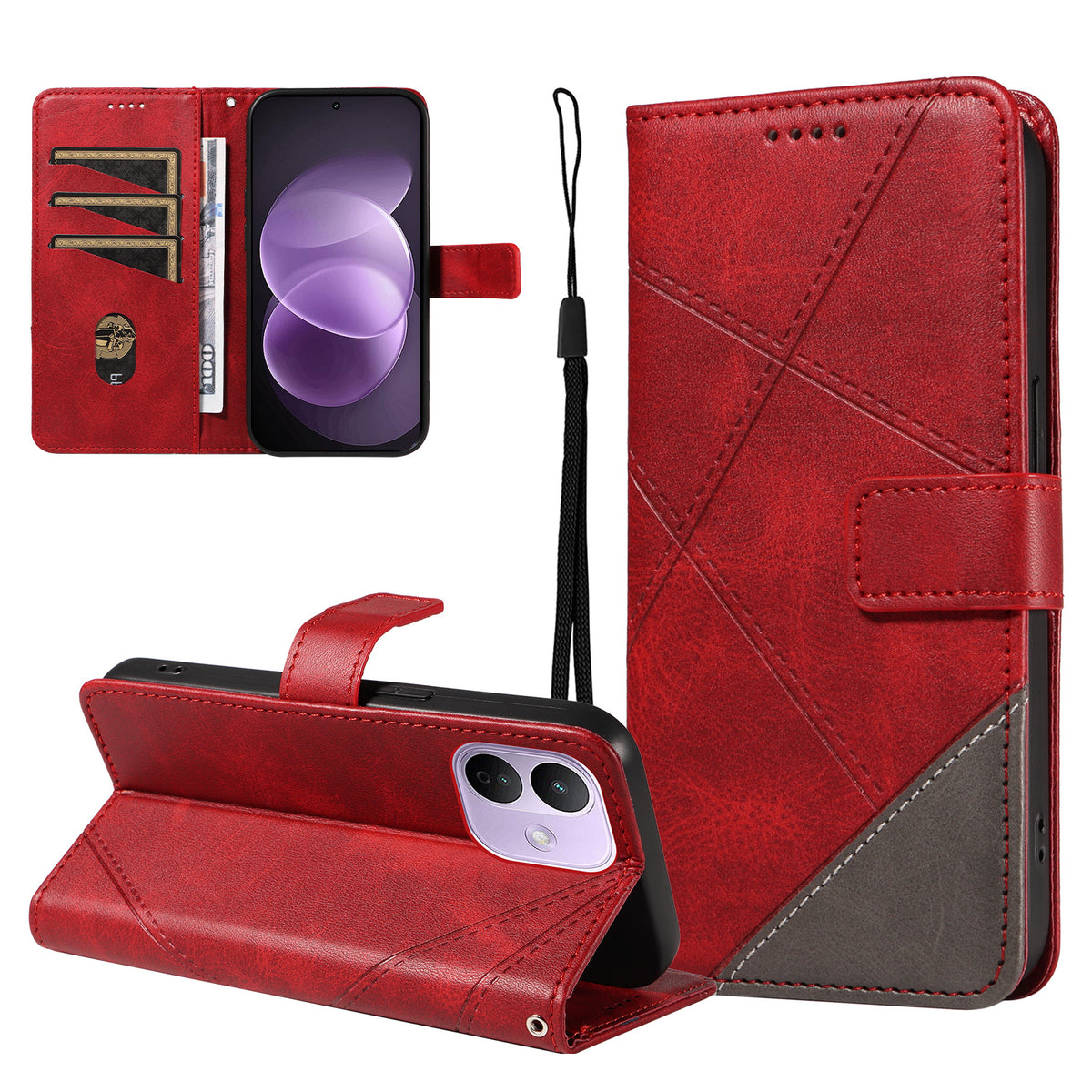 Xiaomi Redmi Note 17 Pro 5G Läderfodral Geometrisk Linjedesign Plånboksfodral med Handledsrem