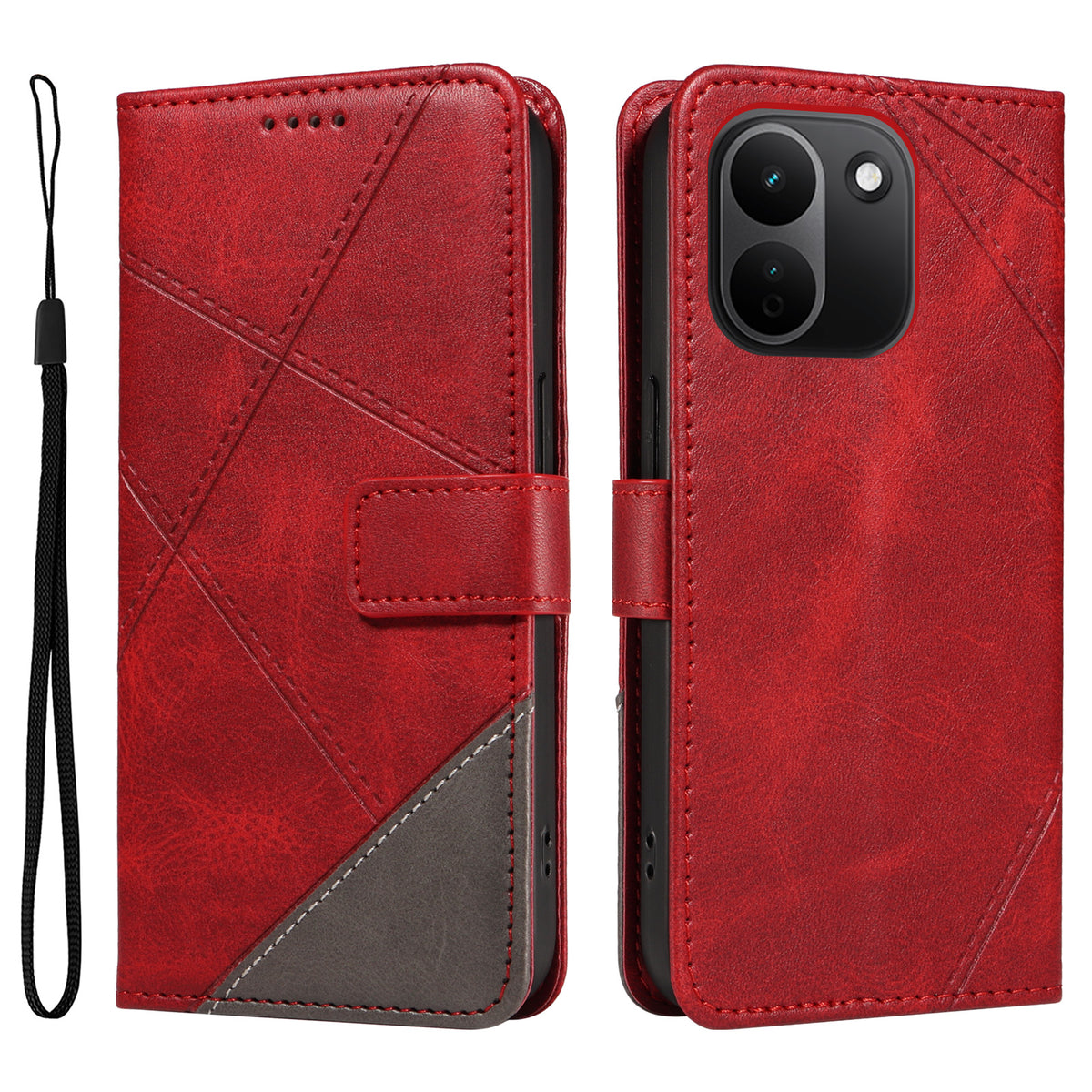 Xiaomi Redmi Note 17 Pro+ 5G / Xiaomi Redmi Note 17 Pro Max 5G læderetui med geometrisk linjedesign, pung-etui med håndledsrem