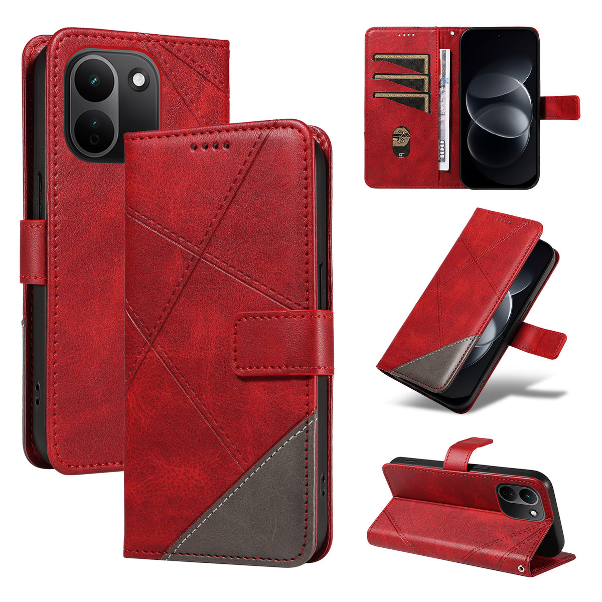 Xiaomi Redmi Note 17 Pro+ 5G / Xiaomi Redmi Note 17 Pro Max 5G Läderfodral Geometrisk linjedesign Plånboksfodral med handledsrem