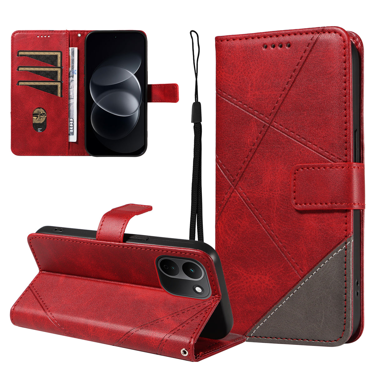 Xiaomi Redmi Note 17 Pro+ 5G / Xiaomi Redmi Note 17 Pro Max 5G læderetui med geometrisk linjedesign, pung-etui med håndledsrem