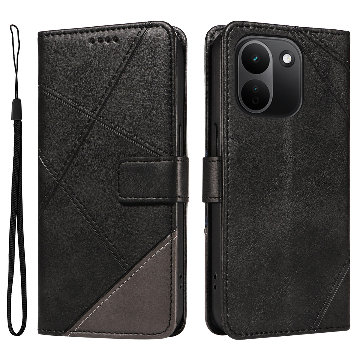 Xiaomi Redmi Note 17 Pro+ 5G / Xiaomi Redmi Note 17 Pro Max 5G læderetui med geometrisk linjedesign, pung-etui med håndledsrem