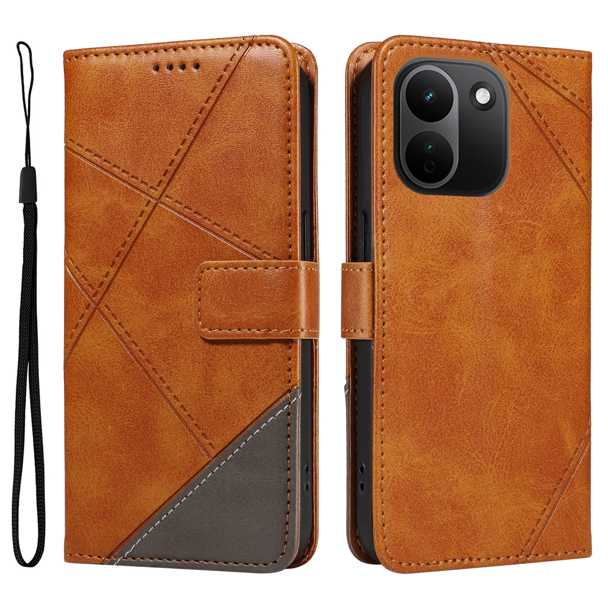 Xiaomi Redmi Note 17 Pro+ 5G / Xiaomi Redmi Note 17 Pro Max 5G Läderfodral Geometrisk linjedesign Plånboksfodral med handledsrem