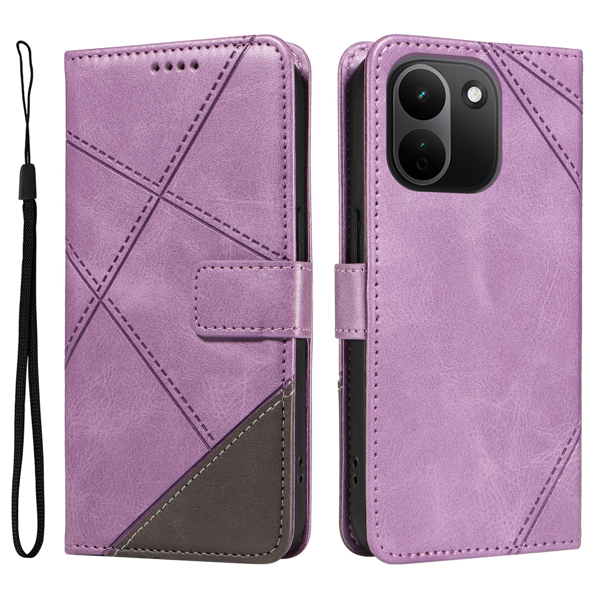Xiaomi Redmi Note 17 Pro+ 5G / Xiaomi Redmi Note 17 Pro Max 5G læderetui med geometrisk linjedesign, pung-etui med håndledsrem
