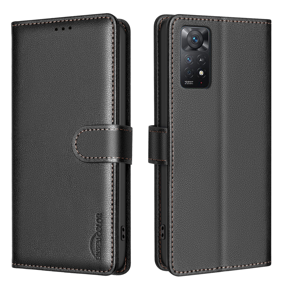 BINFEN COLOR for Xiaomi Redmi Note 11 Pro BF32 Leather Case Wallet RFID Blocking Phone Cover
