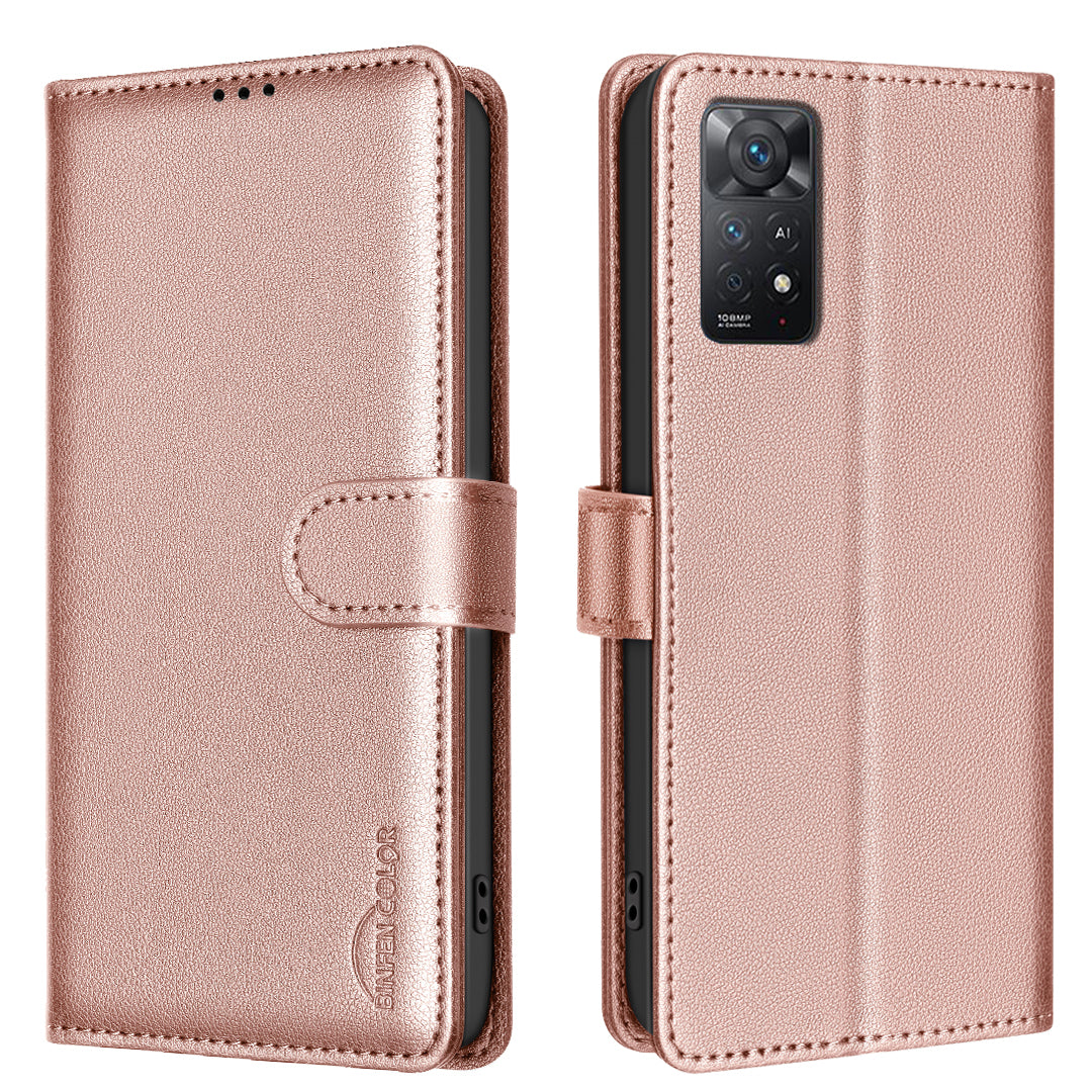 BINFEN COLOR for Xiaomi Redmi Note 11 Pro BF32 Leather Case Wallet RFID Blocking Phone Cover