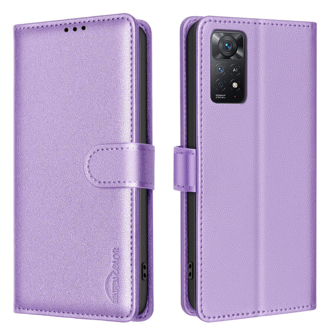 BINFEN COLOR for Xiaomi Redmi Note 11 Pro BF32 Leather Case Wallet RFID Blocking Phone Cover
