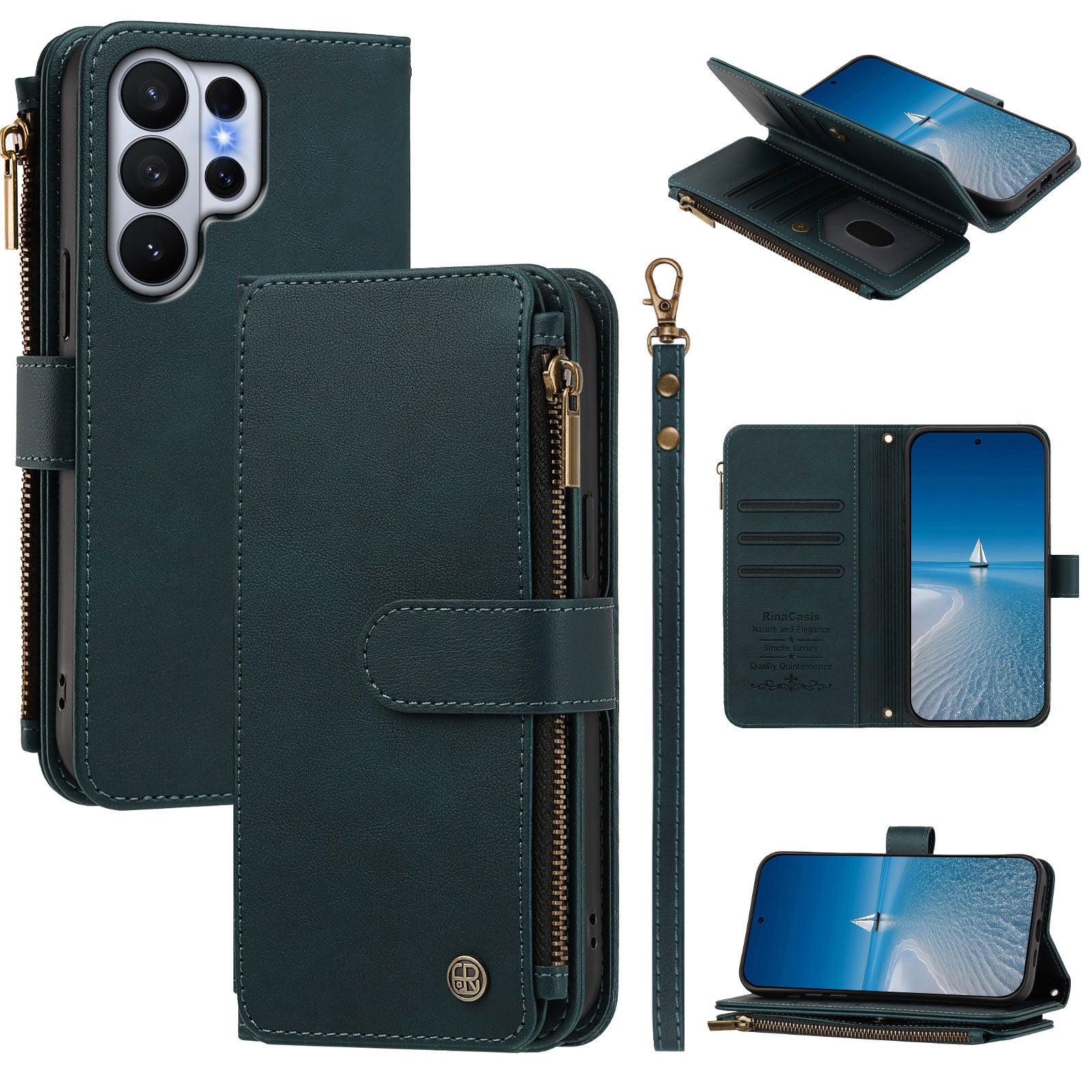 For Samsung Galaxy S26 Ultra Leather Case 9 Card Slots Zipper Wallet Stand Phone Cover with Wrist Strap