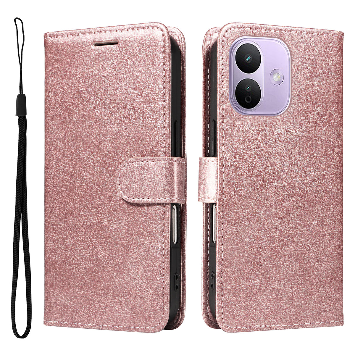 For Xiaomi Redmi Note 17 Pro 5G Leather Wallet Case with Strap Solid Color Phone Stand Cover
