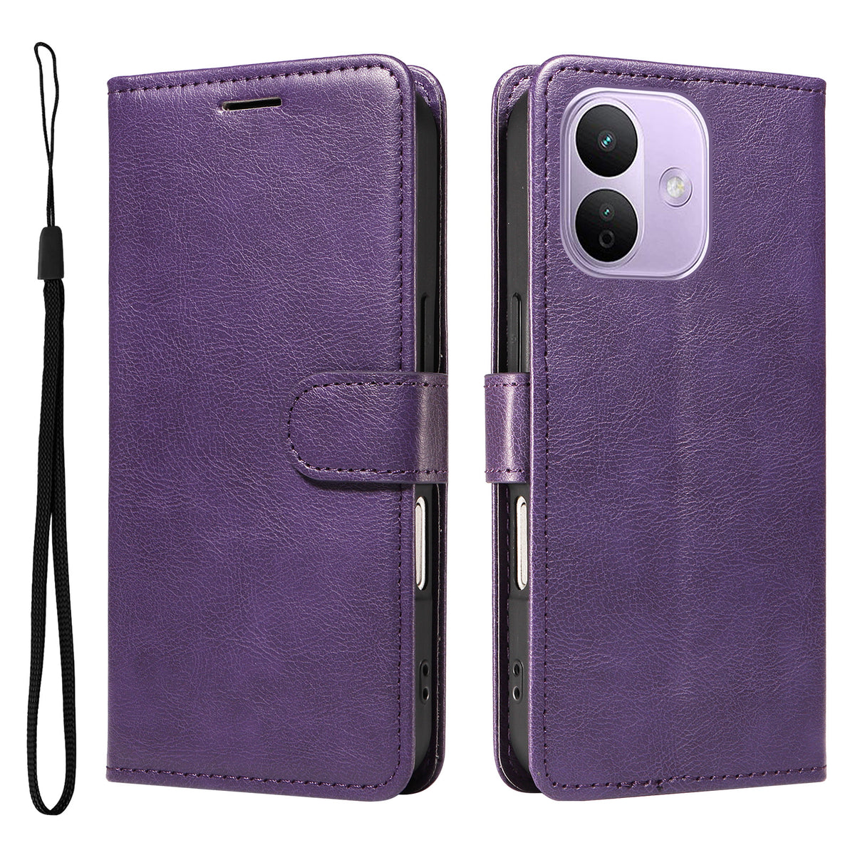 For Xiaomi Redmi Note 17 Pro 5G Leather Wallet Case with Strap Solid Color Phone Stand Cover