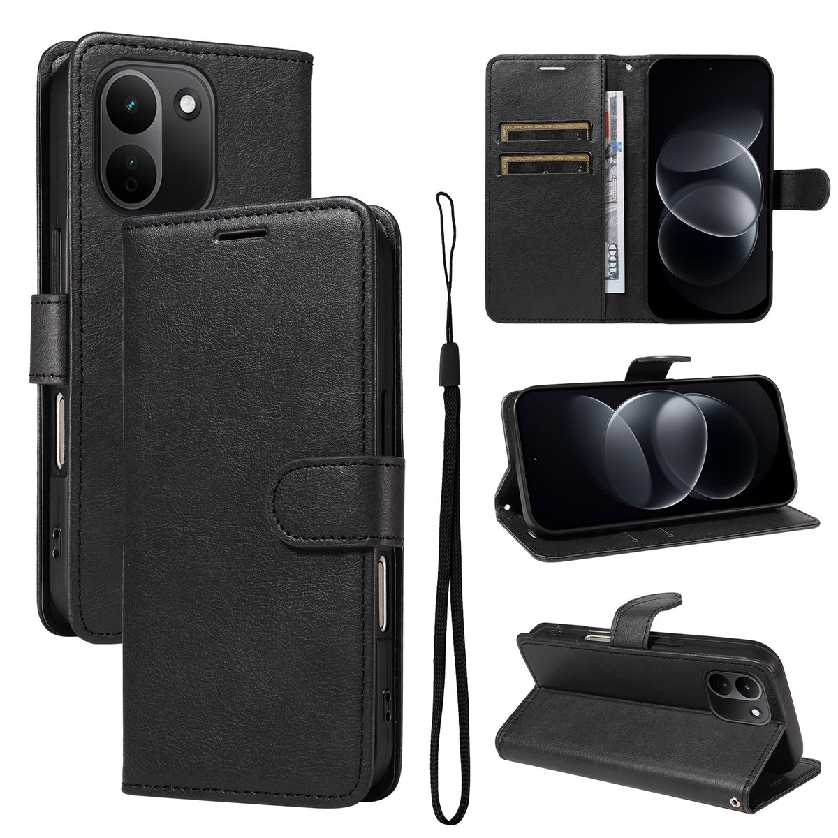 For Xiaomi Redmi Note 17 Pro+ 5G / Xiaomi Redmi Note 17 Pro Max 5G Leather Wallet Case with Strap Solid Color Phone Stand Cover