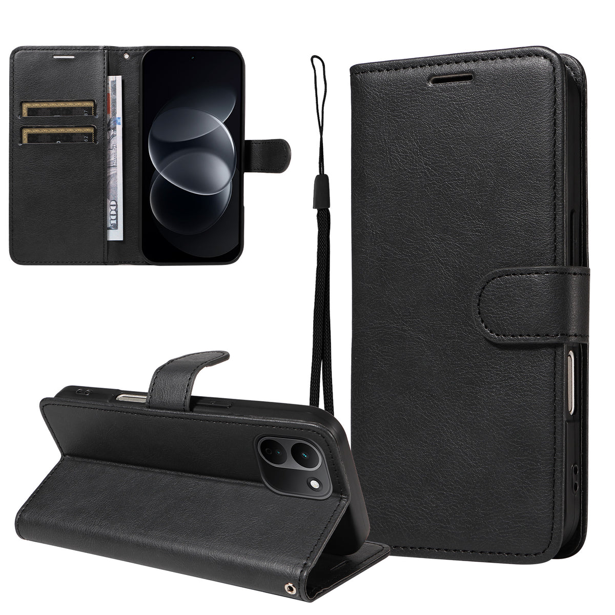 For Xiaomi Redmi Note 17 Pro+ 5G / Xiaomi Redmi Note 17 Pro Max 5G Leather Wallet Case with Strap Solid Color Phone Stand Cover