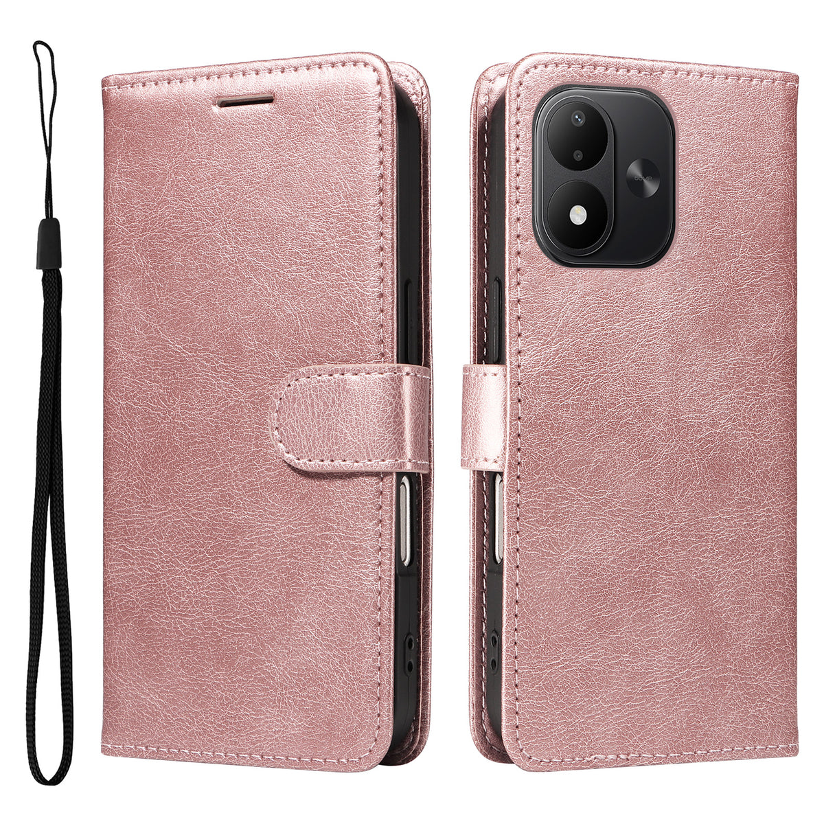 Xiaomi Redmi Note 17 4G (Global) / Xiaomi Redmi Note 17 (Indien/Kina) 5G / Xiaomi Redmi Note 17 5G (Global) Läderplånboksfodral med rem Enfärgat mobilstativ