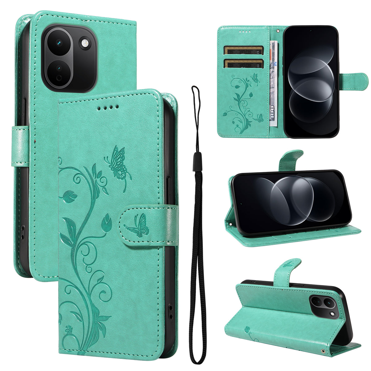 Xiaomi Redmi Note 17 Pro+ 5G / Xiaomi Redmi Note 17 Pro Max 5G PU-läderfodral Blommönster Plånboksfodral med stativ och rem