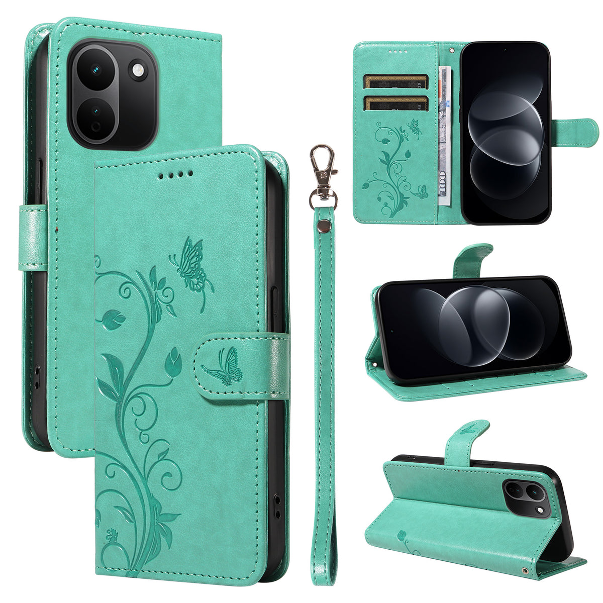 Xiaomi Redmi Note 17 Pro+ 5G / Xiaomi Redmi Note 17 Pro Max 5G PU-läderfodral Blommönster Plånboksfodral med stativ och rem