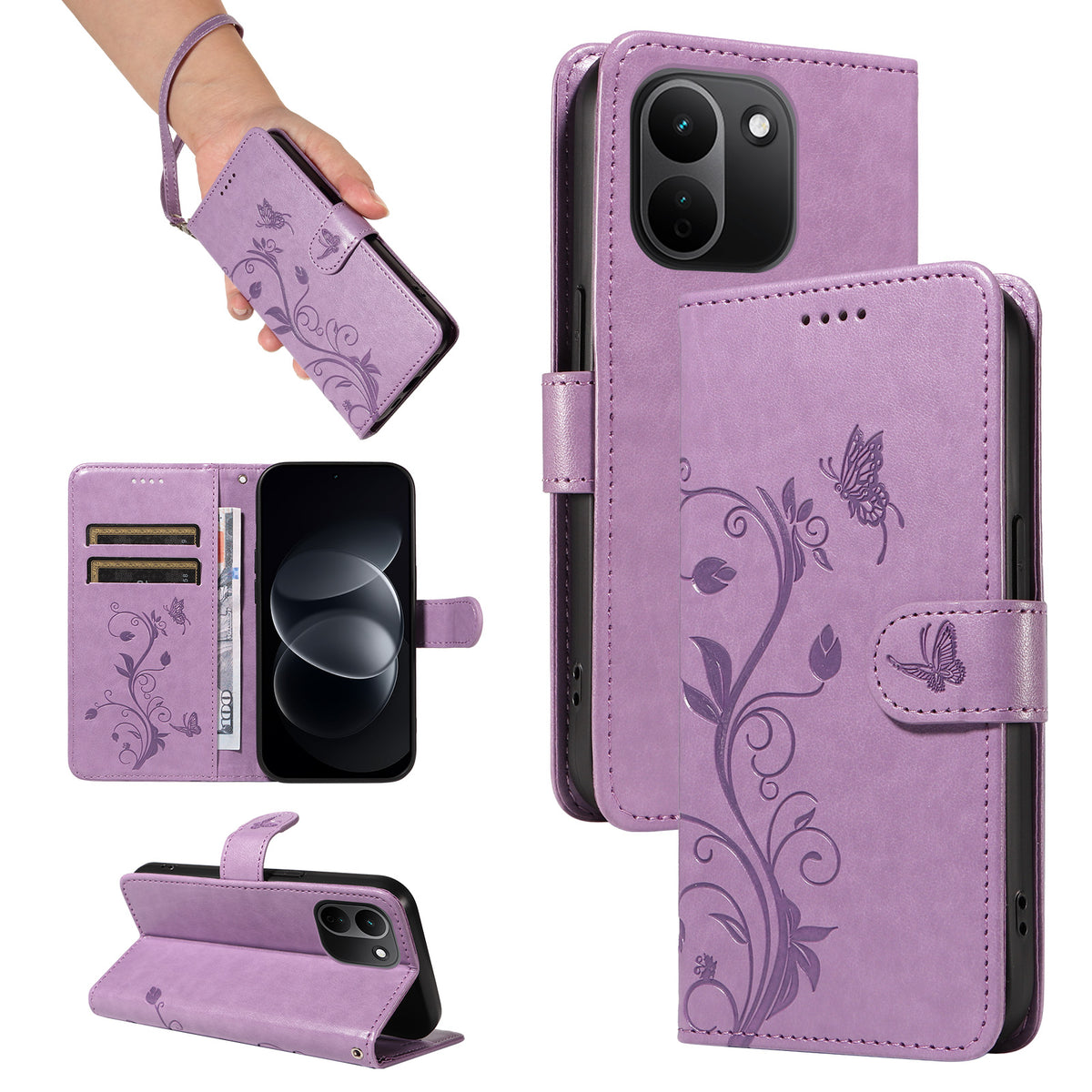 Xiaomi Redmi Note 17 Pro+ 5G / Xiaomi Redmi Note 17 Pro Max 5G PU-läderfodral Blommönster Plånboksfodral med stativ och rem