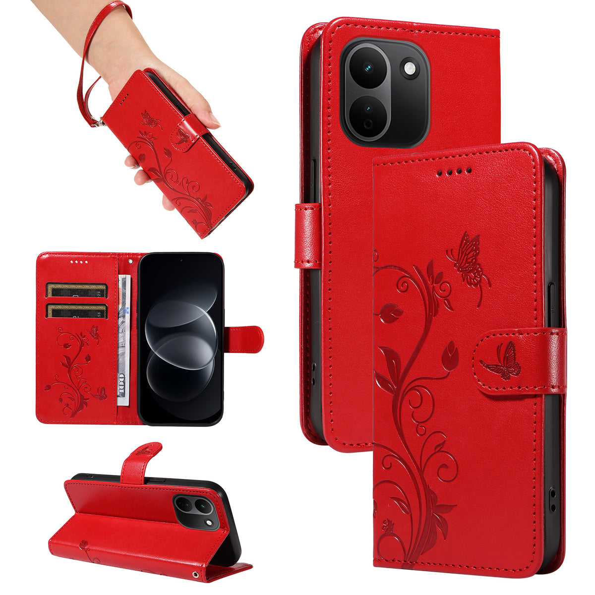 Xiaomi Redmi Note 17 Pro+ 5G / Xiaomi Redmi Note 17 Pro Max 5G PU-läderfodral Blommönster Plånboksfodral med stativ och rem