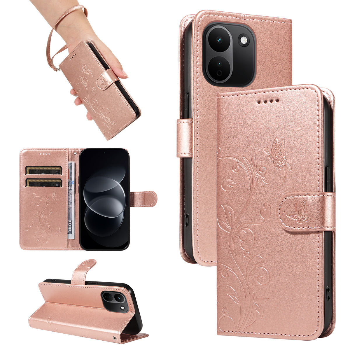 Xiaomi Redmi Note 17 Pro+ 5G / Xiaomi Redmi Note 17 Pro Max 5G PU-läderfodral Blommönster Plånboksfodral med stativ och rem