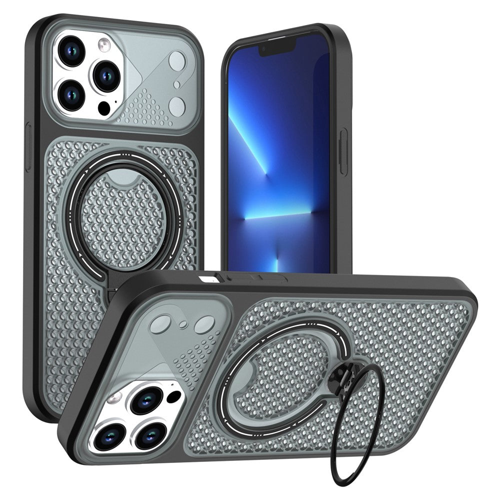 iPhone 13 Pro Max-skal med ringstöd, honungskaka, värmeavledande PC + TPU-mobilskal