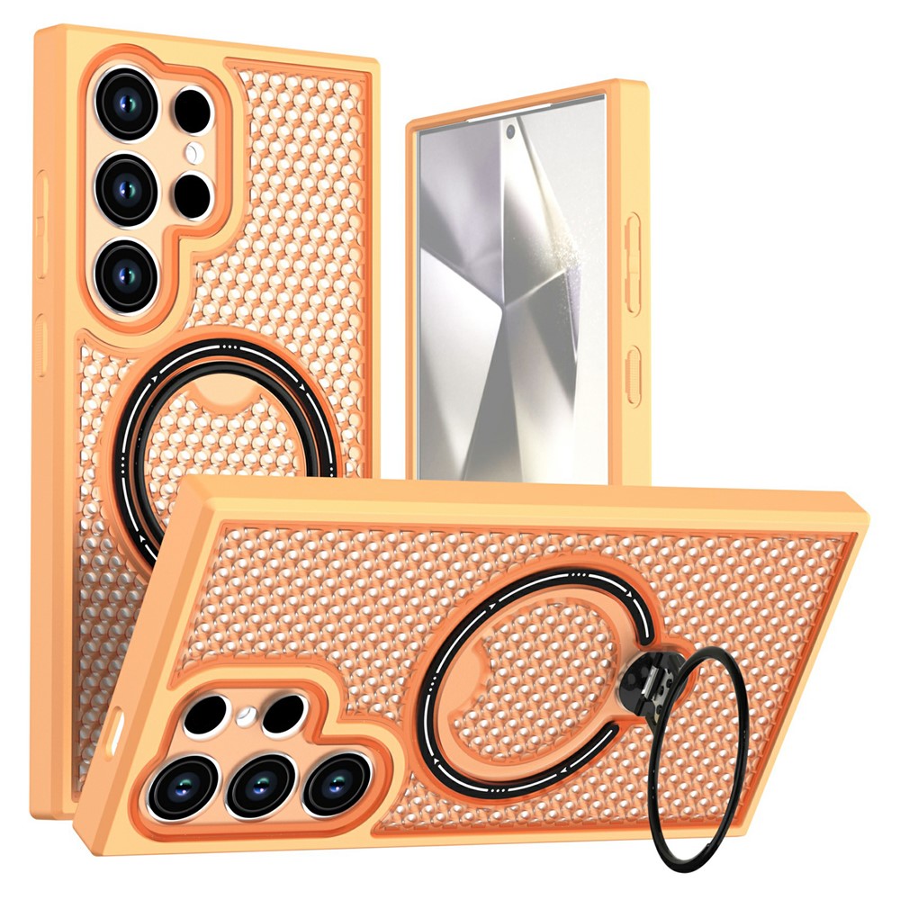 For Samsung Galaxy S24 Ultra Case Ring Kickstand Honeycomb Heat Dissipation PC + TPU Phone Cover