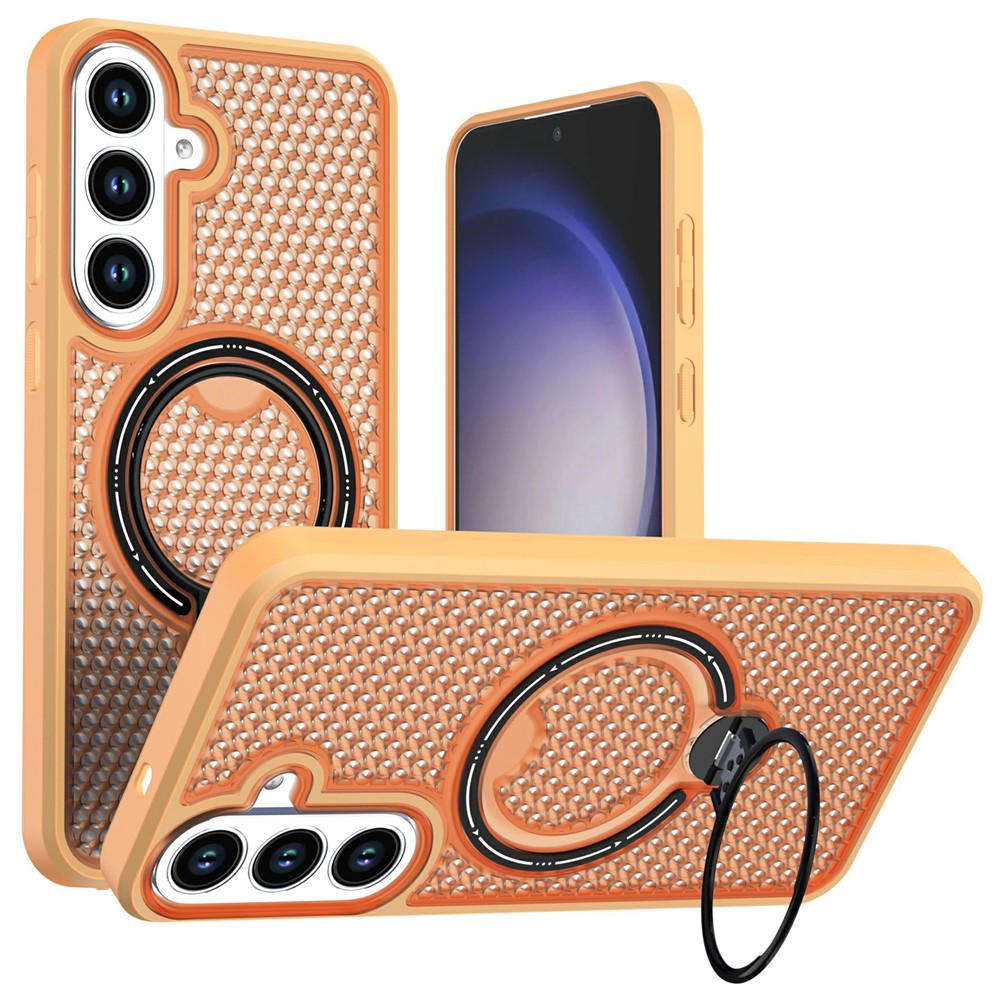 PC + TPU-mobilskal till Samsung Galaxy S26 FE / S25 FE med ringstöd, bikakedesign och värmeavledning
