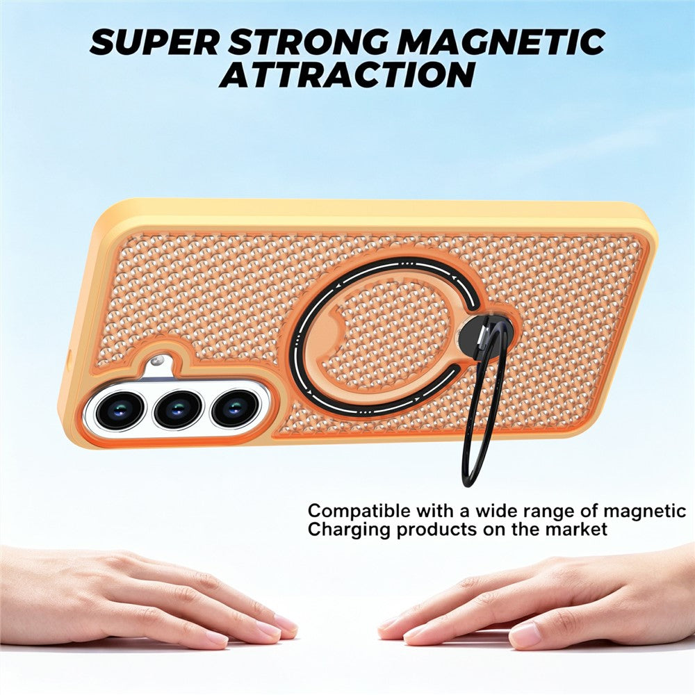 For Samsung Galaxy S26 FE / S25 FE Case Ring Kickstand Honeycomb Heat Dissipation PC + TPU Phone Cover