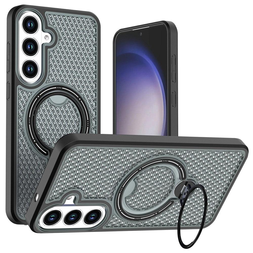 PC + TPU-mobilskal till Samsung Galaxy S26 FE / S25 FE med ringstöd, bikakedesign och värmeavledning