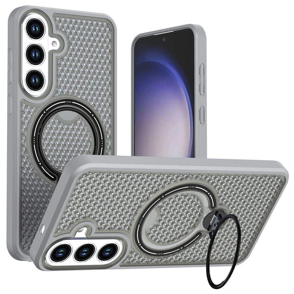 PC + TPU-mobilskal till Samsung Galaxy S26 FE / S25 FE med ringstöd, bikakedesign och värmeavledning