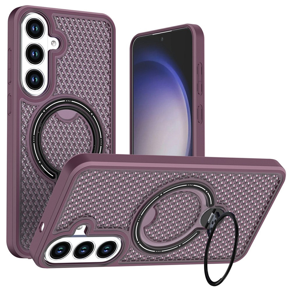 For Samsung Galaxy S26 FE / S25 FE Case Ring Kickstand Honeycomb Heat Dissipation PC + TPU Phone Cover