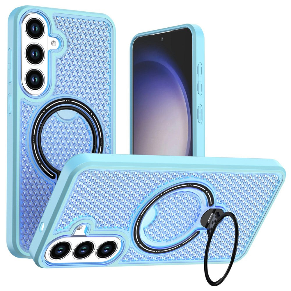 PC + TPU-mobilskal till Samsung Galaxy S26 FE / S25 FE med ringstöd, bikakedesign och värmeavledning