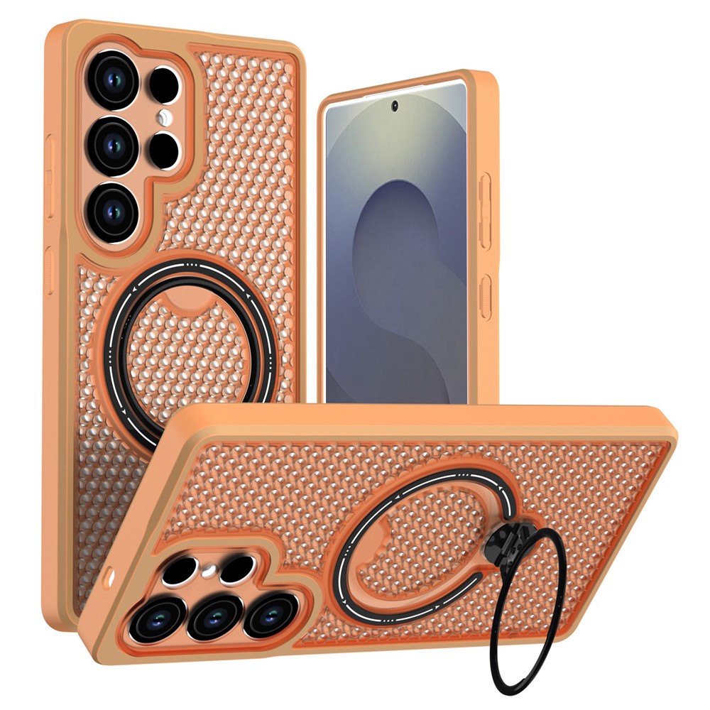 Samsung Galaxy S25 Ultra Skal Ring Stöd Honeycomb Värmeavledande PC + TPU mobilskal