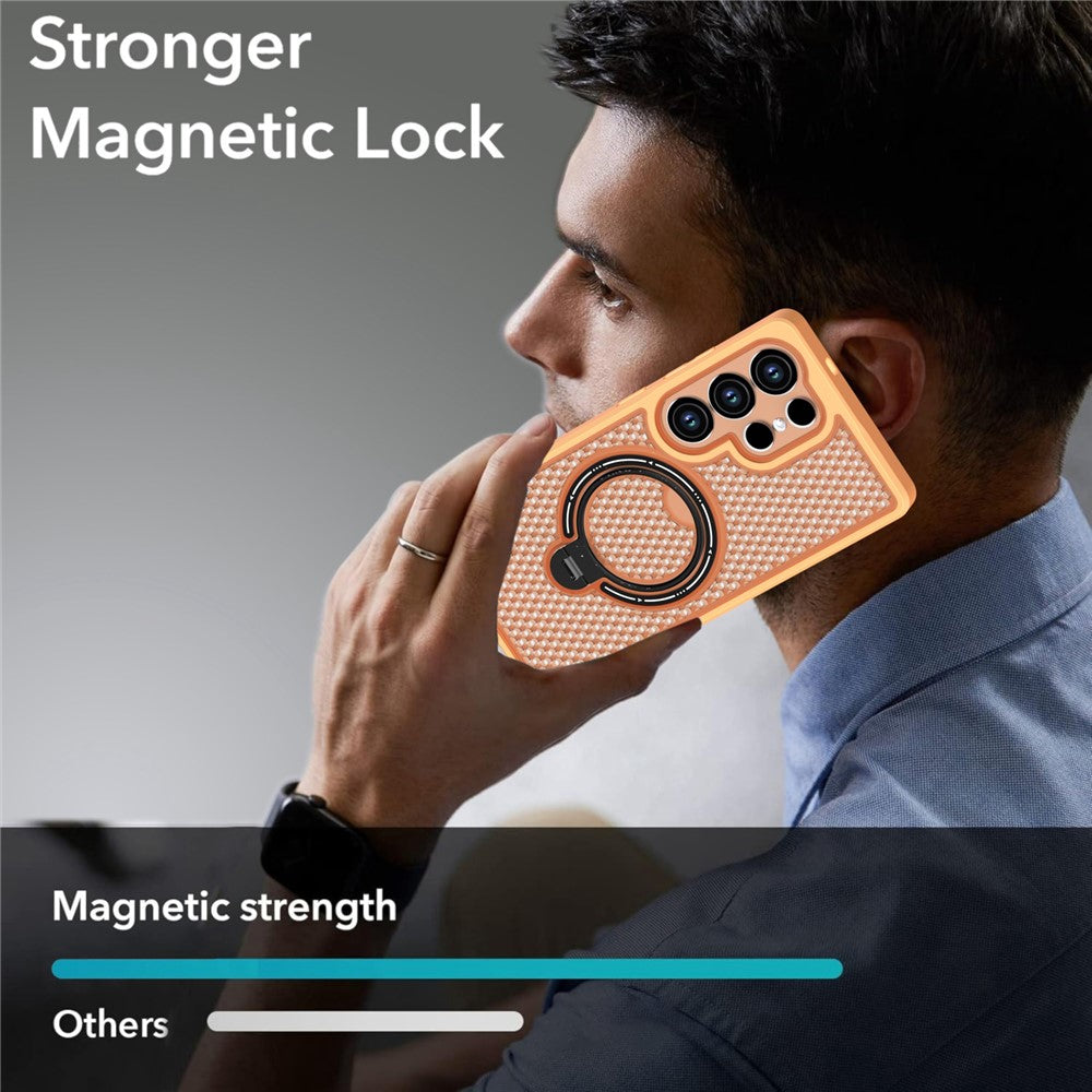 Samsung Galaxy S25 Ultra Skal Ring Stöd Honeycomb Värmeavledande PC + TPU mobilskal
