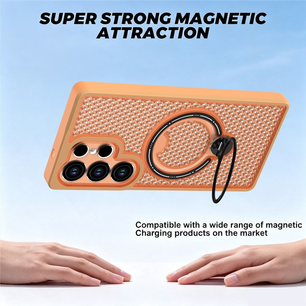 Samsung Galaxy S25 Ultra Skal Ring Stöd Honeycomb Värmeavledande PC + TPU mobilskal