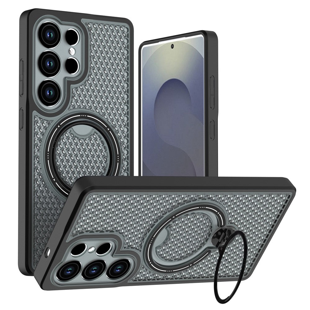 Samsung Galaxy S25 Ultra Skal Ring Stöd Honeycomb Värmeavledande PC + TPU mobilskal