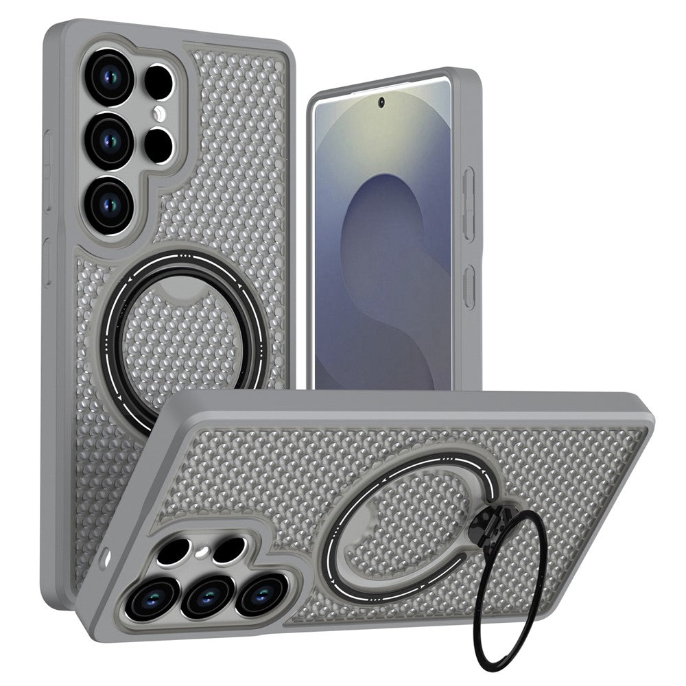 Samsung Galaxy S25 Ultra Skal Ring Stöd Honeycomb Värmeavledande PC + TPU mobilskal
