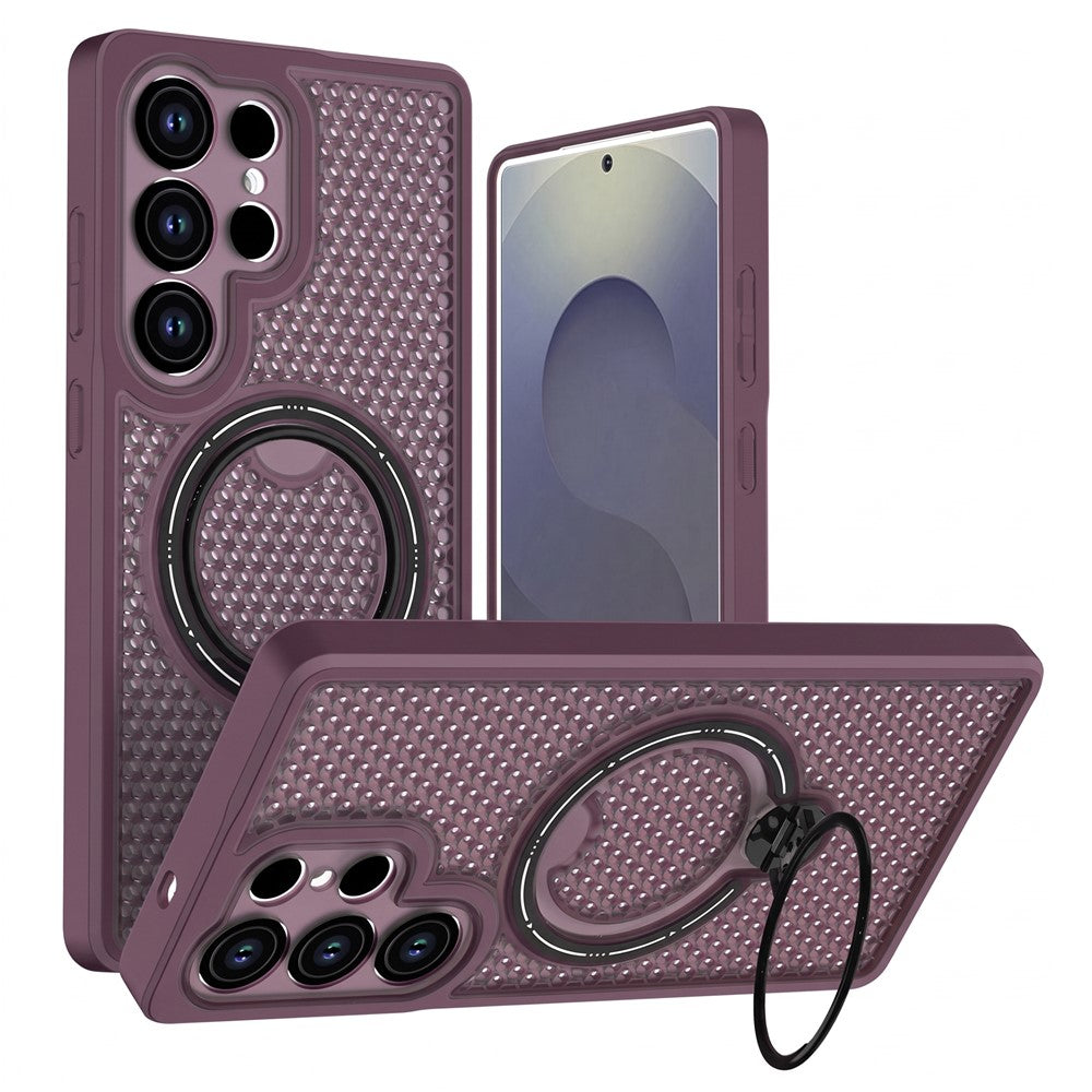 Samsung Galaxy S25 Ultra Skal Ring Stöd Honeycomb Värmeavledande PC + TPU mobilskal