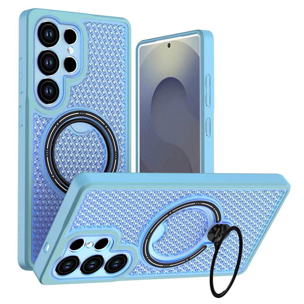 Samsung Galaxy S25 Ultra Skal Ring Stöd Honeycomb Värmeavledande PC + TPU mobilskal