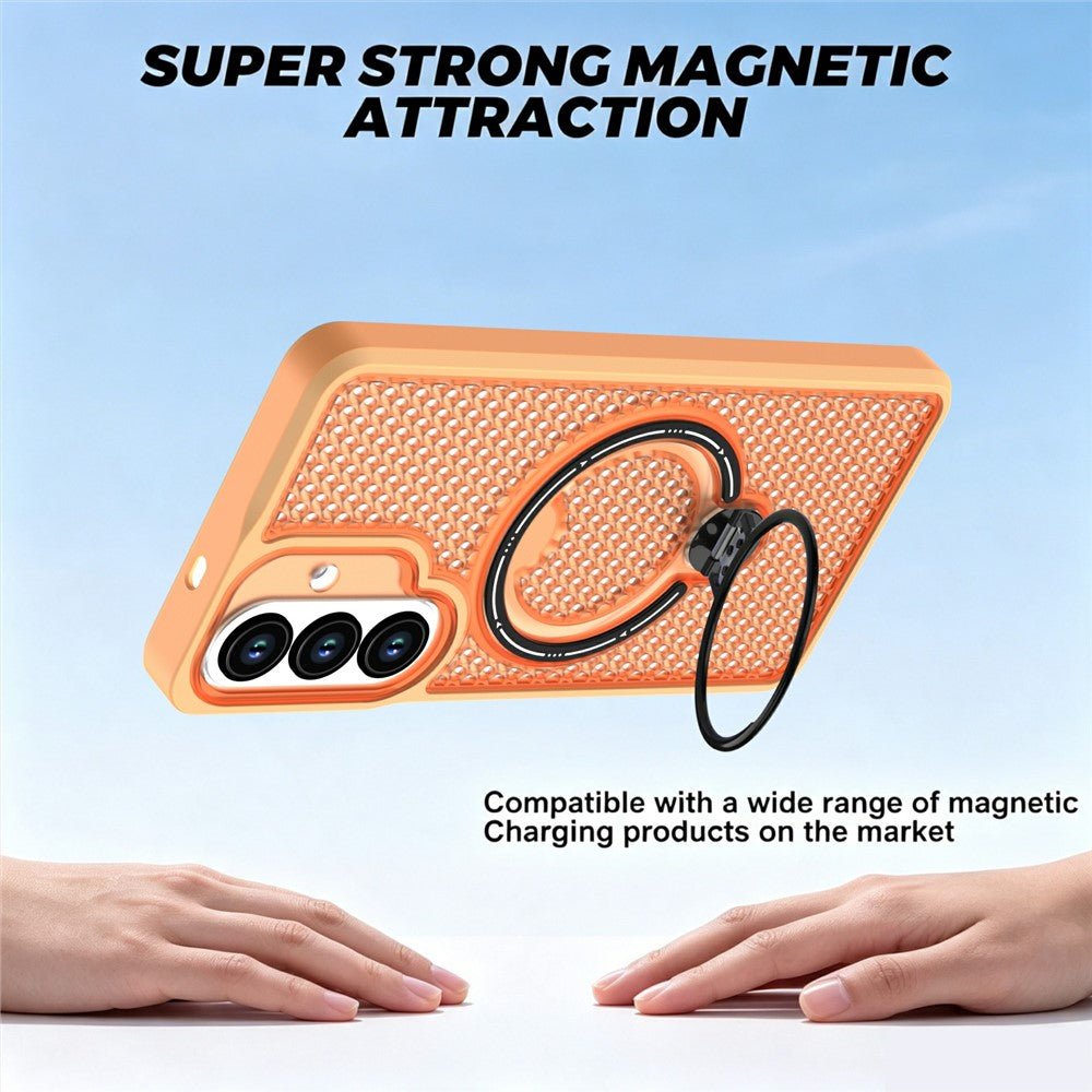 Samsung Galaxy S26+-cover med ringstøtte, bikagemønster, varmeafledende PC + TPU-mobilcover