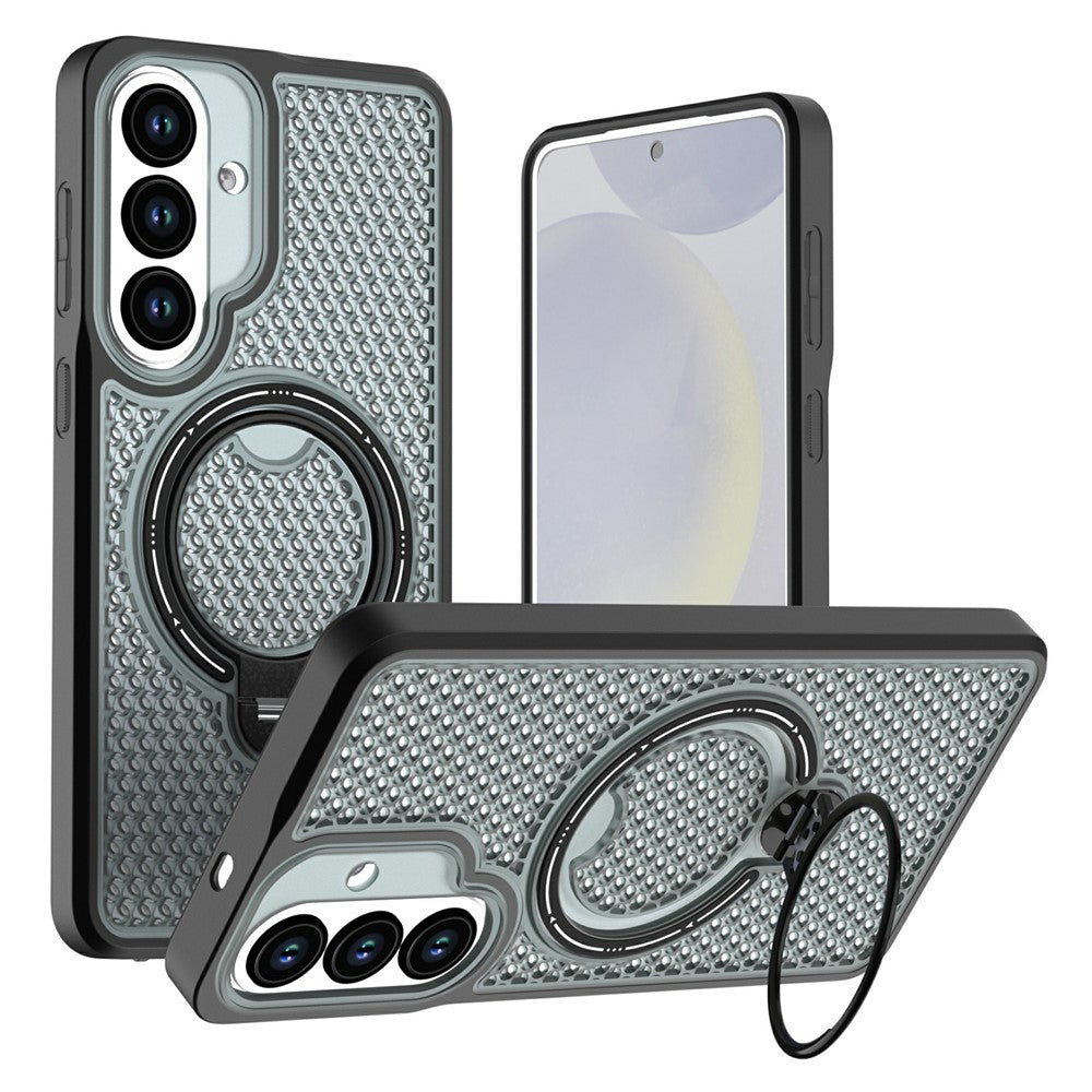 Samsung Galaxy S26+-cover med ringstøtte, bikagemønster, varmeafledende PC + TPU-mobilcover