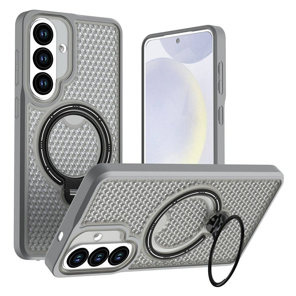 Samsung Galaxy S26+-cover med ringstøtte, bikagemønster, varmeafledende PC + TPU-mobilcover