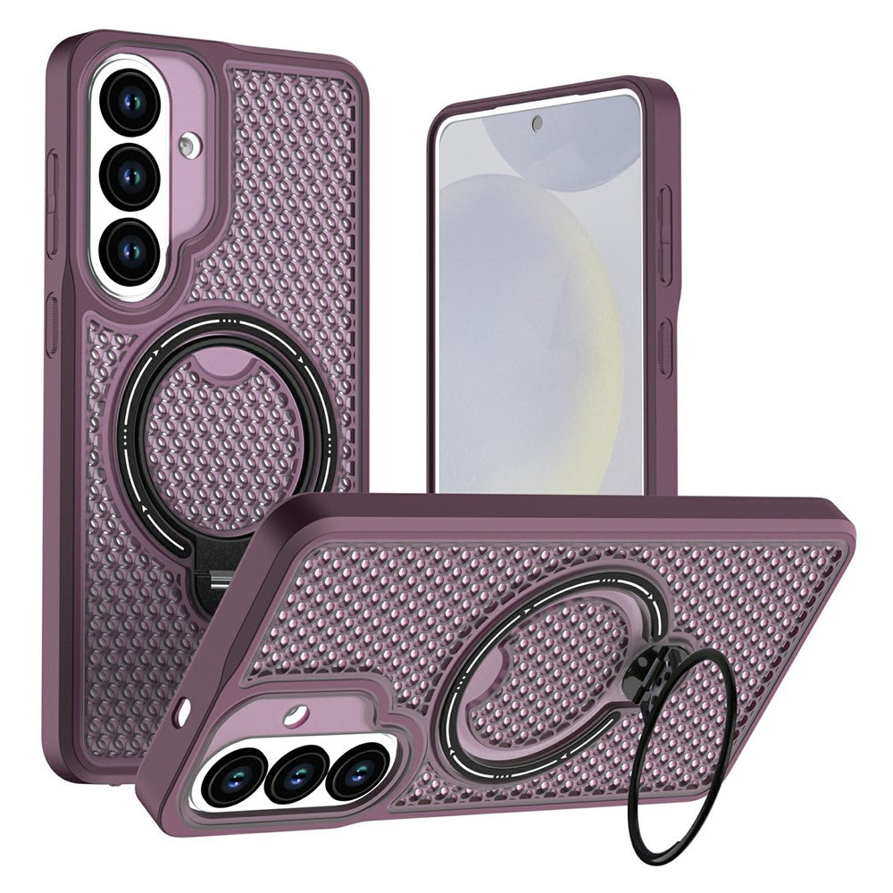 Samsung Galaxy S26+-cover med ringstøtte, bikagemønster, varmeafledende PC + TPU-mobilcover