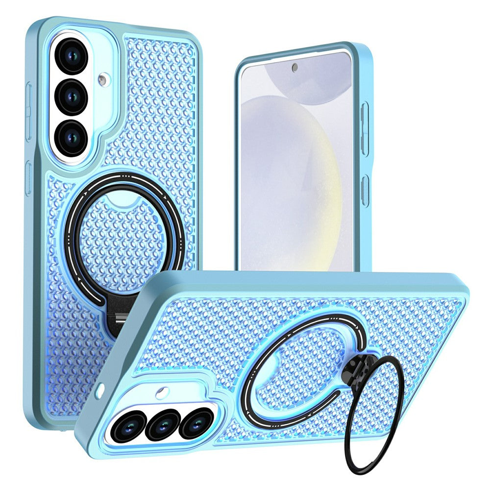 Samsung Galaxy S26+-cover med ringstøtte, bikagemønster, varmeafledende PC + TPU-mobilcover
