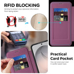 Samsung Galaxy S26 FE-skal kompatibelt med MagSafe RFID-blockerande läderplånboksfodral med roterande ringstativ