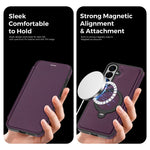 Samsung Galaxy S26 FE-skal kompatibelt med MagSafe RFID-blockerande läderplånboksfodral med roterande ringstativ