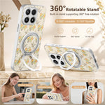 For Xiaomi 17 Case Rotating Kickstand Floral Pattern Leather Coated PC + TPU Anti Drop Phone Cover