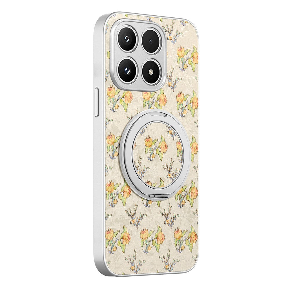 For Xiaomi 17 Case Rotating Kickstand Floral Pattern Leather Coated PC + TPU Anti Drop Phone Cover