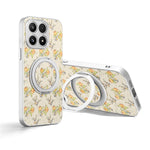For Xiaomi 17 Case Rotating Kickstand Floral Pattern Leather Coated PC + TPU Anti Drop Phone Cover