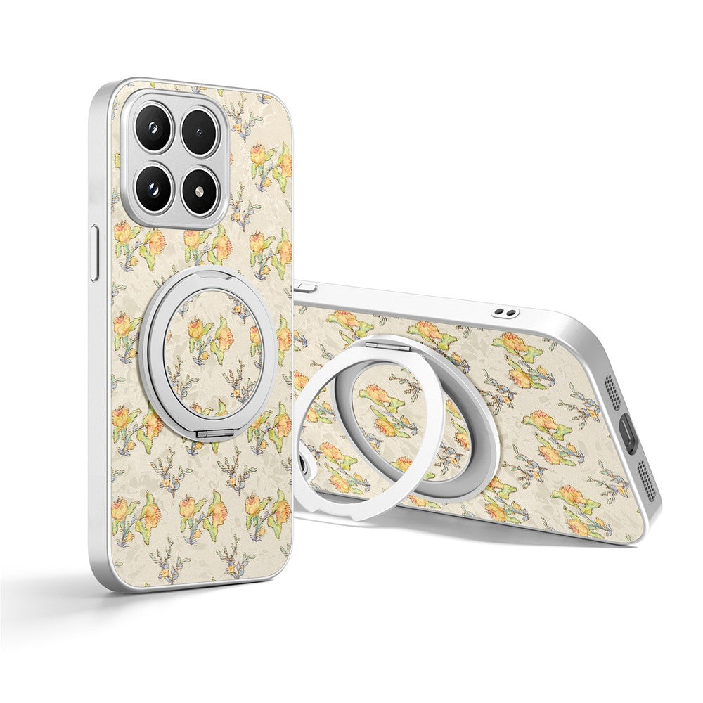 For Xiaomi 17 Case Rotating Kickstand Floral Pattern Leather Coated PC + TPU Anti Drop Phone Cover