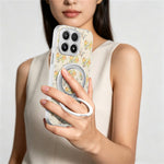 For Xiaomi 17 Case Rotating Kickstand Floral Pattern Leather Coated PC + TPU Anti Drop Phone Cover