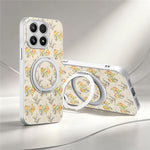 For Xiaomi 17 Case Rotating Kickstand Floral Pattern Leather Coated PC + TPU Anti Drop Phone Cover